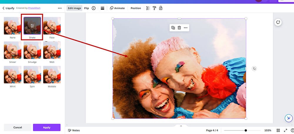 How to Curve an Image in Canva - Apply Liquify Effect