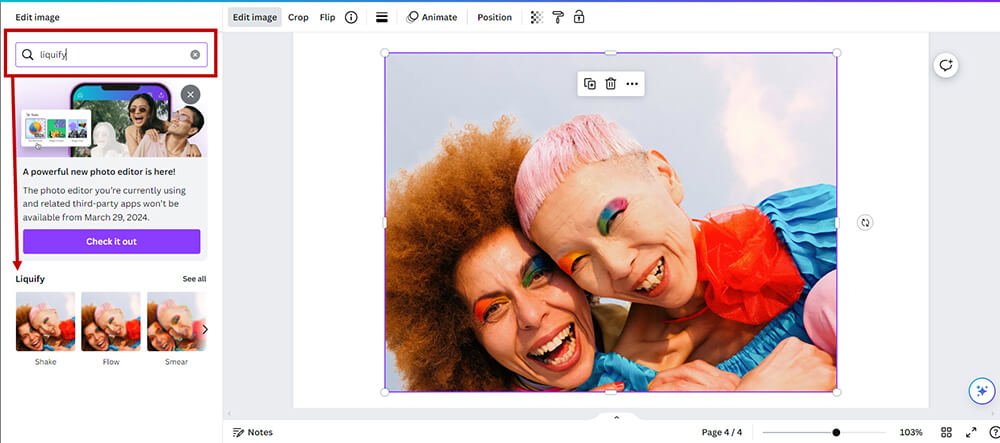 How to Curve an Image in Canva - Liquify Tool Search