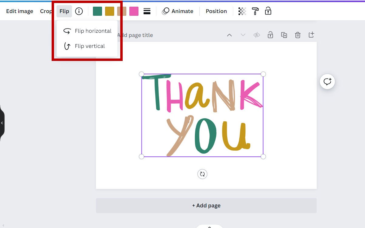 Flipping and rotating elements in Canva Flip editing options