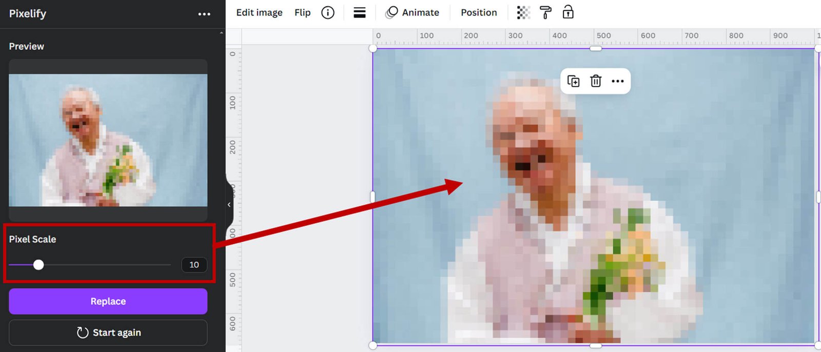 Example of a lot of pixelation in Canva