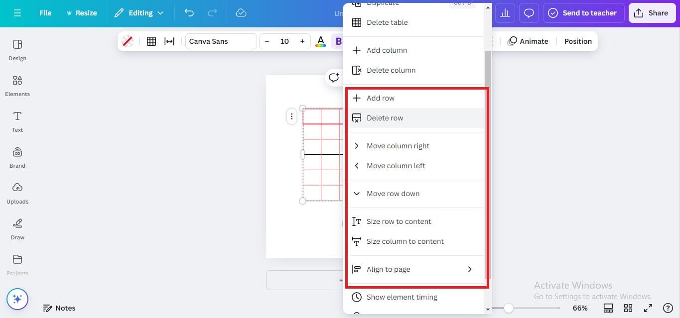 other options to customize the table